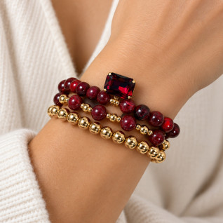 GOLD GEMSTONE BRACELET STACK - RUBY