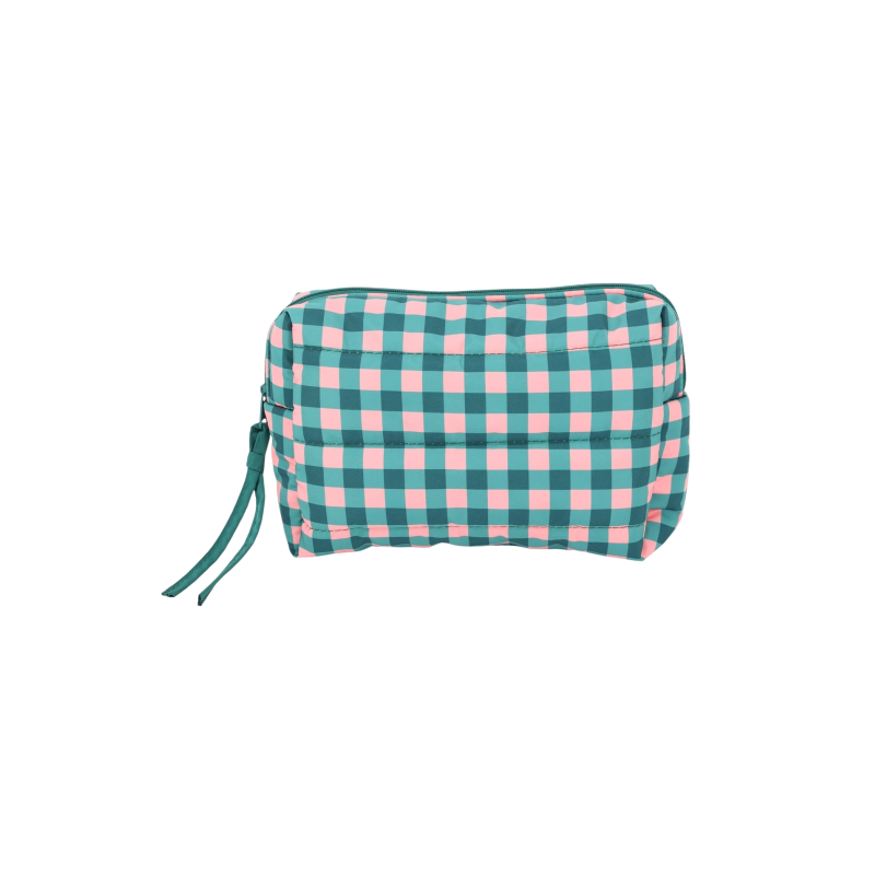 QUILTED COSMETIC BAG - GREEN PLAID