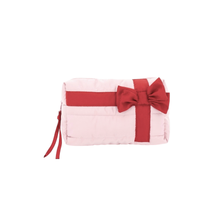 QUILTED COSMETIC BAG - RED BOW