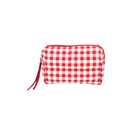 QUILTED COSMETIC BAG - RED PLAID