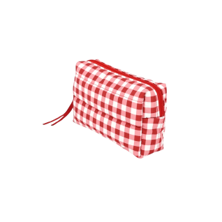 QUILTED COSMETIC BAG - RED PLAID