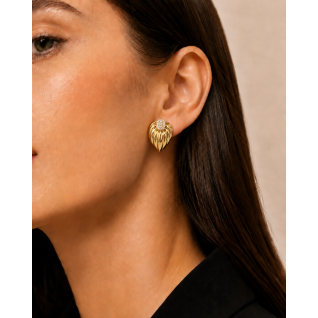 GOLD CRYSTAL SHELL STUD EARRINGS