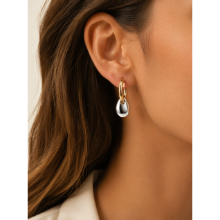 GOLD-SILVER KNOCKER HUGGIE EARRINGS