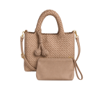 WOVEN HANDHELD/CROSSBODY TOTE - CAMEL