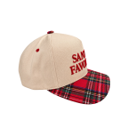 SANTA'S FAVORITE PLAID TRUCKER HAT - RED