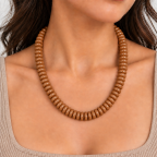 DISC BEADED NECKLACE - CARAMEL