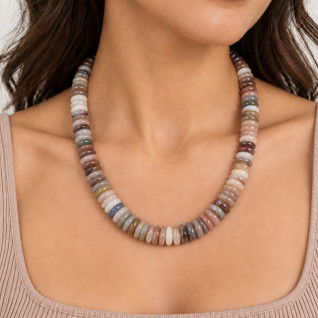 DISC BEADED NECKLACE - GREY