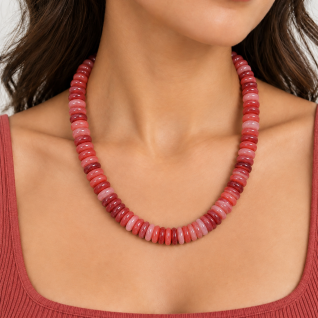 DISC BEADED NECKLACE - RED