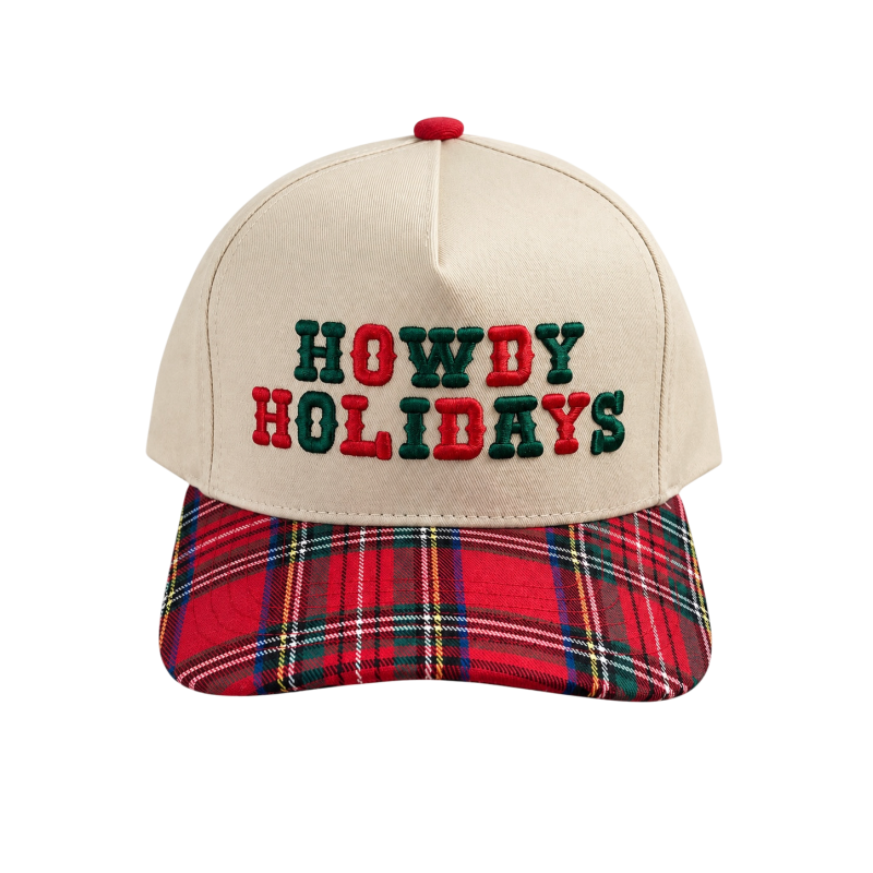 HOWDY HOLIDAYS PLAID TRUCKER HAT - RED