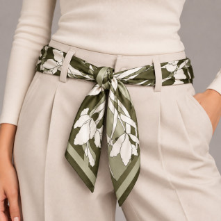 FLORAL SILK SCARF - SAGE