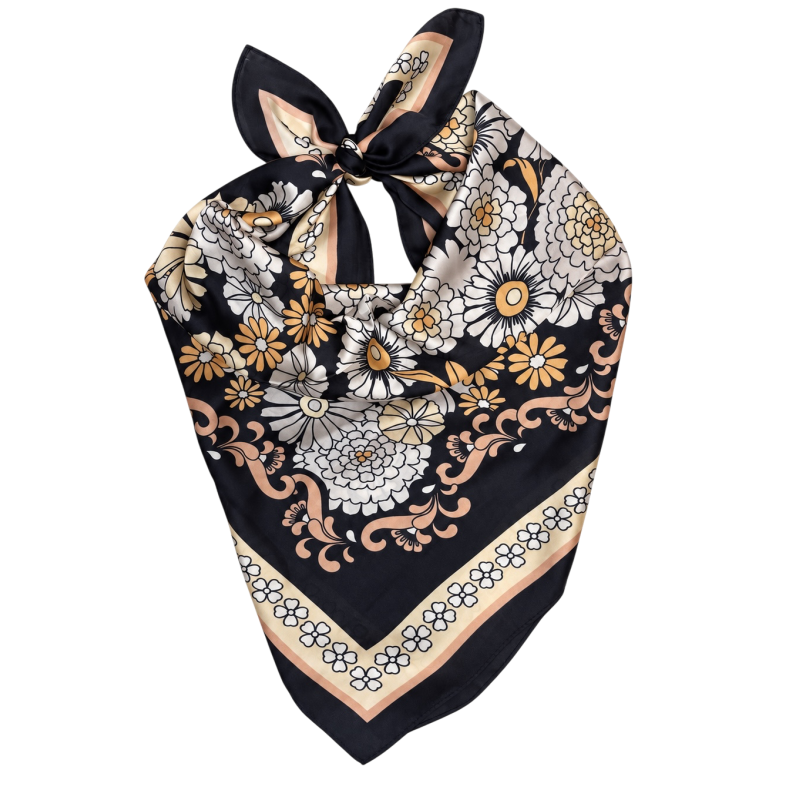 VINTAGE GARDEN FLORAL BANDANA - BLACK