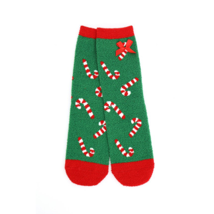 FUZZY CHRISTMAS SOCKS - CANDY CANE