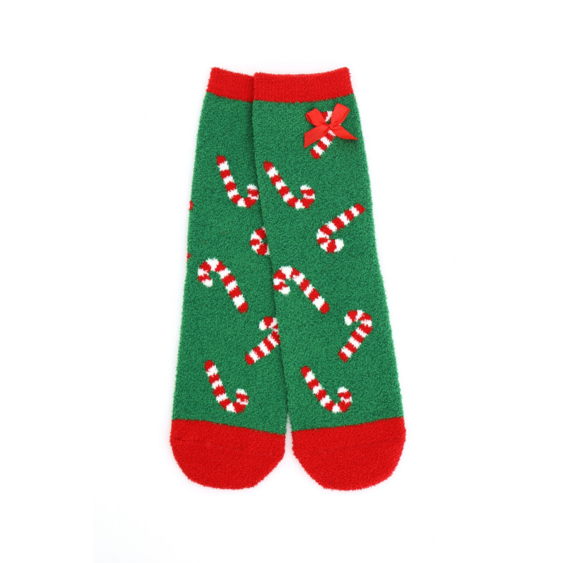 FUZZY CHRISTMAS SOCKS - CANDY CANE