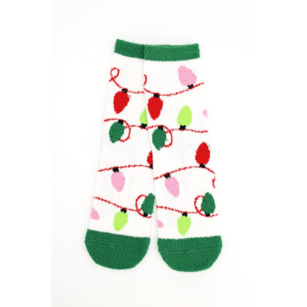 FUZZY CHRISTMAS SOCKS - GREEN / LIGHTS