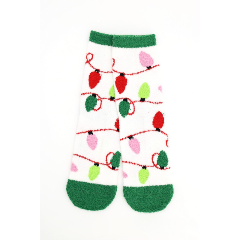 FUZZY CHRISTMAS SOCKS - GREEN / LIGHTS