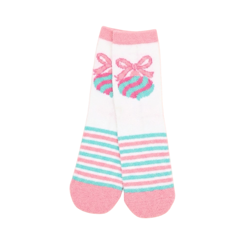 FUZZY CHRISTMAS SOCKS - TURQUOISE / ORNAMENT