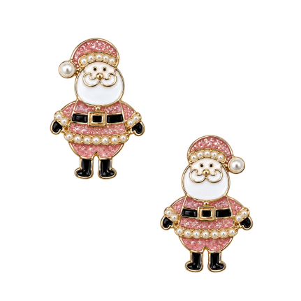 GLITTER SANTA EARRINGS - PINK