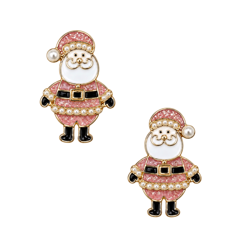 GLITTER SANTA EARRINGS - PINK