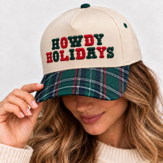 HOWDY HOLIDAYS PLAID TRUCKER HAT - GREEN
