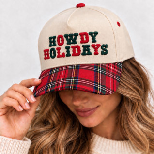 HOWDY HOLIDAYS PLAID TRUCKER HAT - RED