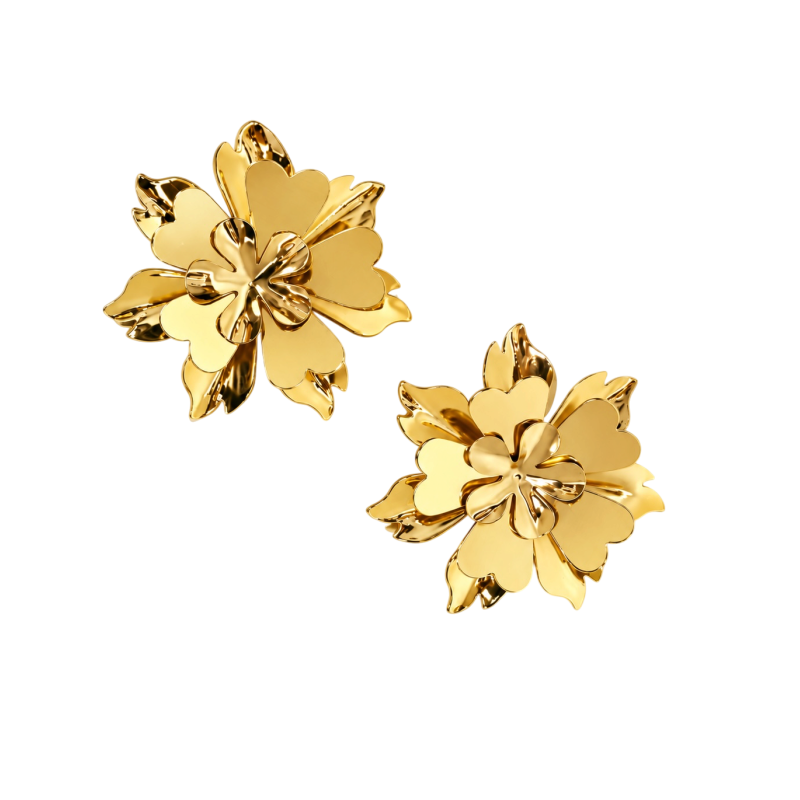 GOLD LAYERED FLOWER STATEMENT EARRINGS