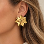 GOLD LAYERED FLOWER STATEMENT EARRINGS