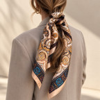 PAISLEY SILK SCARF - PEACH/NAVY