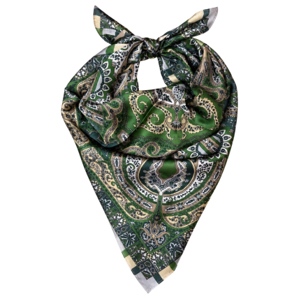 PAISLEY SILK SCARF - GREEN/CREAM