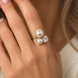 GOLD PEARL & CRYSTAL RING