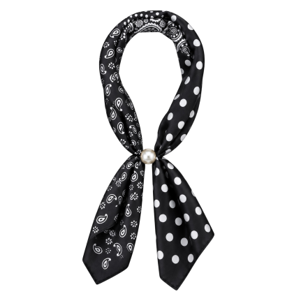 PEARL SCARF NECKLACE - BLACK PAISLEY