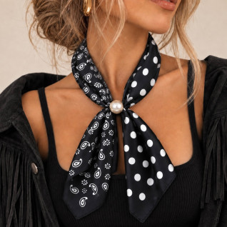 PEARL SCARF NECKLACE - BLACK PAISLEY