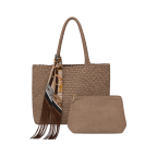 WOVEN SHOULDER TOTE - TAUPE