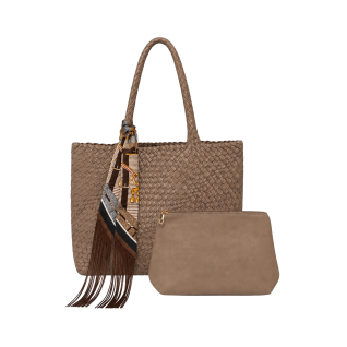 WOVEN SHOULDER TOTE - TAUPE