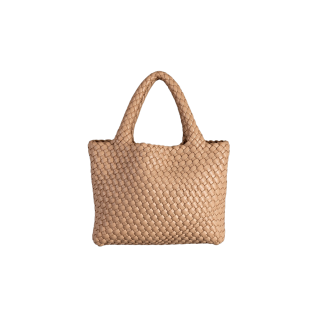 WOVEN HANDHELD/CROSSBODY TOTE - CAMEL