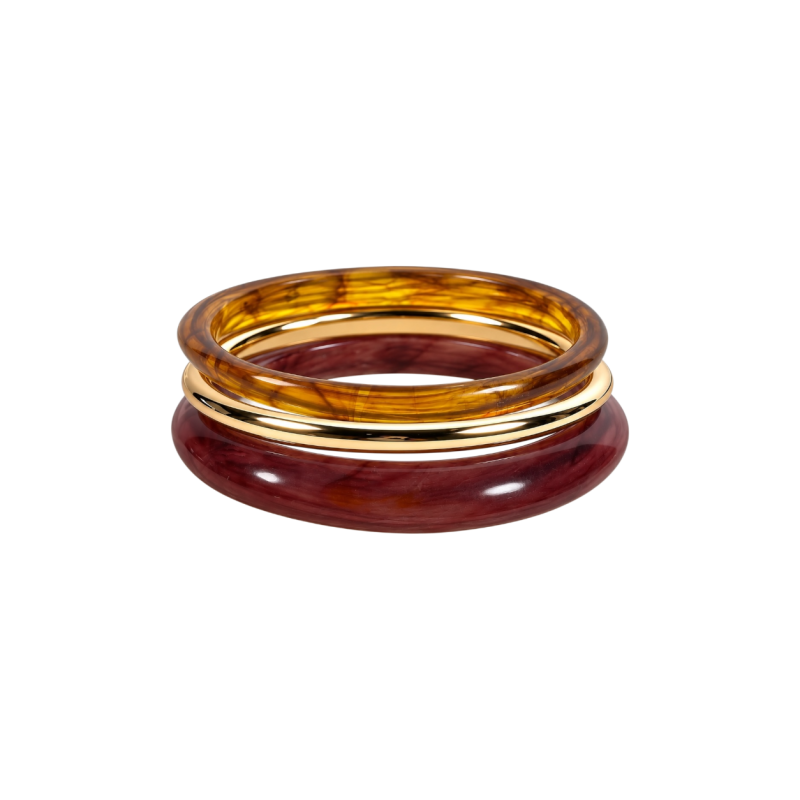 MIXED BANGLE STACK - AMBER AND BURGUNDY