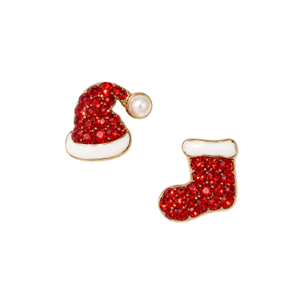 RHINESTONE HAT & STOCKING EARRINGS - RED