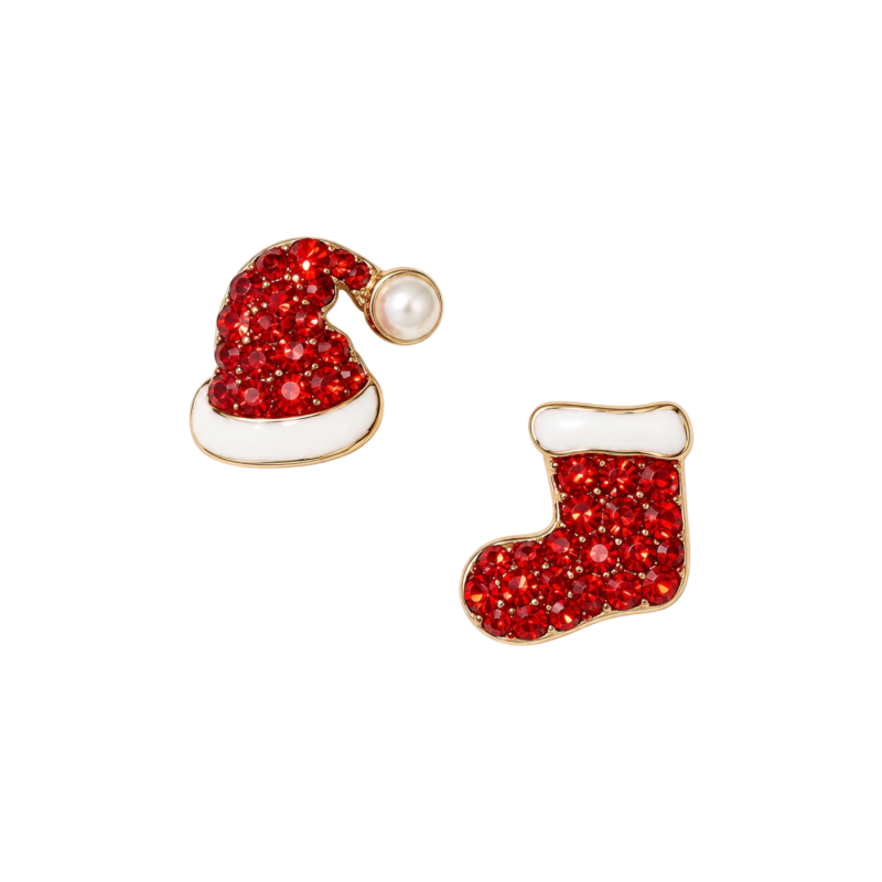RHINESTONE HAT & STOCKING EARRINGS - RED
