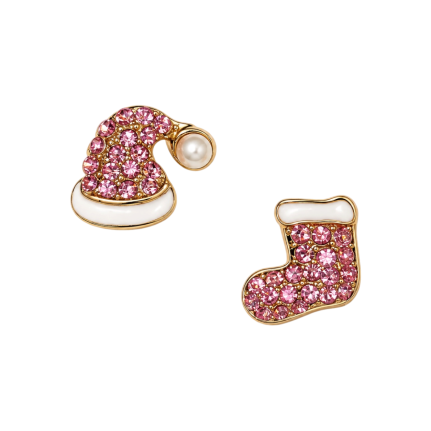 RHINESTONE HAT & STOCKING EARRINGS - PINK
