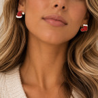 RHINESTONE HAT & STOCKING EARRINGS - RED