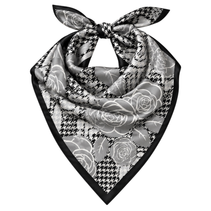 HOUNDSTOOTH ROSE SILK SCARF - BLACK