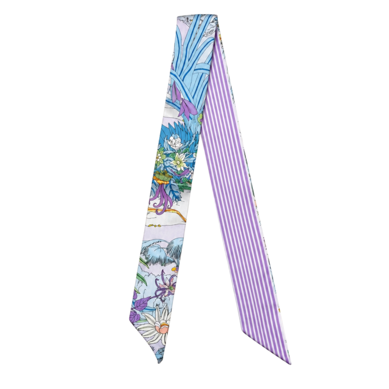 TWILLY SCARF - BOTANICAL & PURPLE STRIPES