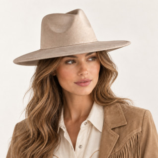 WIDE-BRIM WESTERN HAT - TAUPE