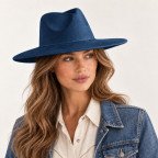 WIDE-BRIM WESTERN HAT - NAVY