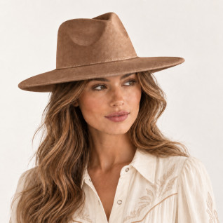 WIDE-BRIM WESTERN HAT - CAMEL