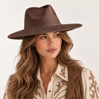 WIDE-BRIM WESTERN HAT - CHOCOLATE BROWN