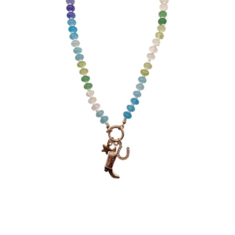 BEADED CHARM NECKLACE - BLUE