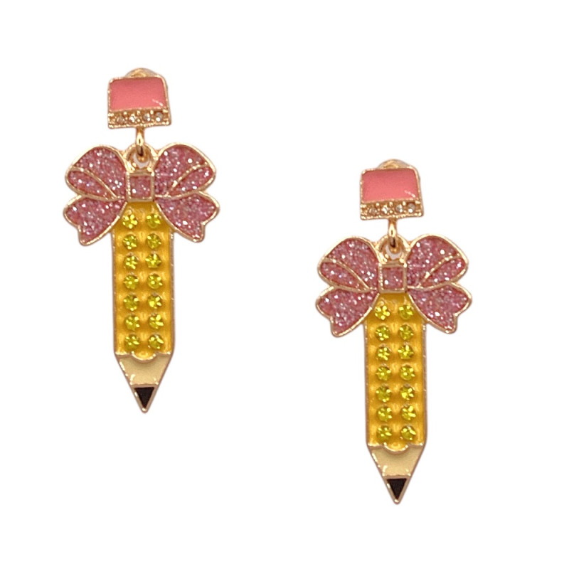 BOW PENCIL EARRINGS - PINK 