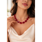 CHUNKY BEADED NECKLACE - WINE 
