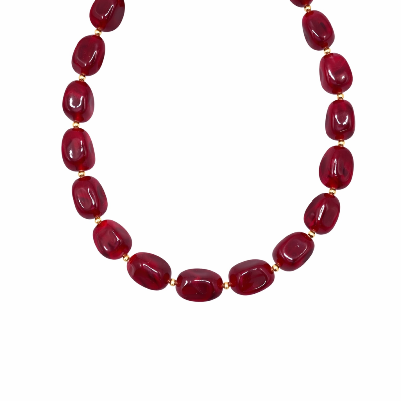 CHUNKY BEADED NECKLACE - WINE 