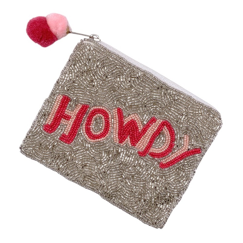 SEED BEAD COIN BAG - PINK HOWDY 